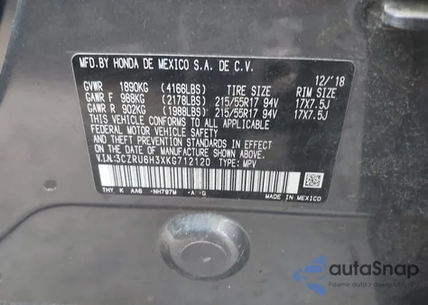 2019 Honda Hr-V Lx from USA, damaged, VIN 3CZRU6H3XKG712120